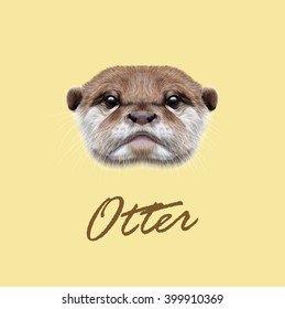 Vector Illustrated Portrait of Otter. Cute face of  aquatic Otter on yellow background.