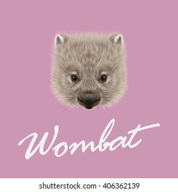 Vector Illustrated portrait of Wombat. Cute face of Australian mammal on pink background.