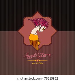vector illustrated retro background with cute girl