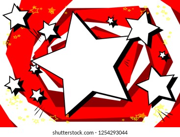 Vector illustrated retro comic book background with big blank star, pop art vintage style backdrop.