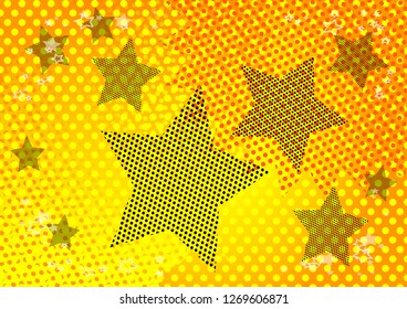 Vector illustrated retro comic book background with big half tone stars, pop art vintage style backdrop.