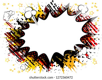 Vector illustrated retro comic book background with big blank explosion bubble, pop art vintage style backdrop.