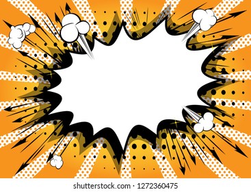 Vector illustrated retro comic book background with big blank explosion bubble, pop art vintage style backdrop.