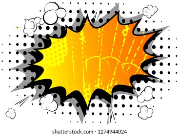 Vector illustrated retro comic book background with big colorful explosion bubble, pop art vintage style backdrop.