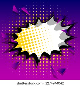 Vector illustrated retro comic book background with big colorful explosion bubble, pop art vintage style backdrop.