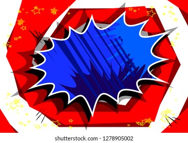 Vector illustrated retro comic book background with big colorful explosion bubble, pop art vintage style backdrop.