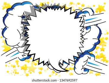 Vector illustrated retro comic book background with big blank speech bubble, pop art vintage style backdrop.