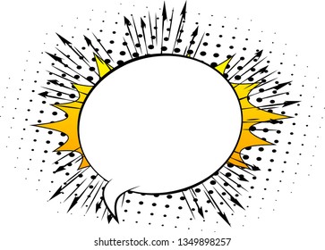 Vector illustrated retro comic book background with big blank speech bubble, pop art vintage style backdrop.