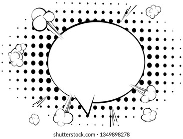 Vector illustrated retro comic book background with big blank speech bubble, pop art vintage style backdrop.