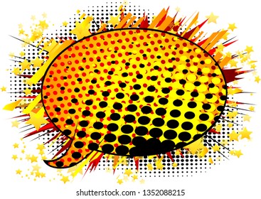 Vector illustrated retro comic book background with big colorful speech bubble, pop art vintage style backdrop.