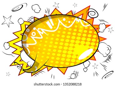 Vector illustrated retro comic book background with big colorful speech bubble, pop art vintage style backdrop.