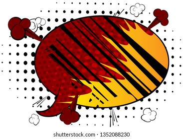 Vector illustrated retro comic book background with big colorful speech bubble, pop art vintage style backdrop.