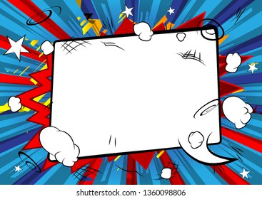 Vector illustrated retro comic book background with big blank speech bubble, pop art vintage style backdrop.