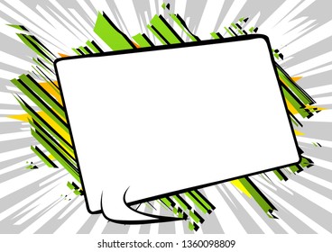 Vector illustrated retro comic book background with big blank speech bubble, pop art vintage style backdrop.