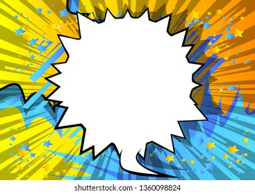 Vector illustrated retro comic book background with big blank speech bubble, pop art vintage style backdrop.
