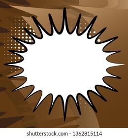 Vector illustrated retro comic book background with big blank explosion bubble, pop art vintage style backdrop.