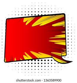 Vector illustrated retro comic book background with big colorful speech bubble, pop art vintage style backdrop.