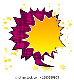 Vector illustrated retro comic book background with big colorful speech bubble, pop art vintage style backdrop.