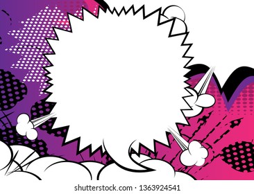 Vector illustrated retro comic book background with big blank speech bubble, pop art vintage style backdrop.