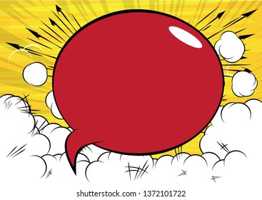 Vector illustrated retro comic book background with big colored speech bubble, pop art vintage style backdrop.