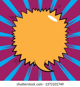 Vector illustrated retro comic book background with big colored speech bubble, pop art vintage style backdrop.
