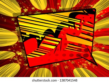 Vector illustrated retro comic book background with big colorful speech bubble, pop art vintage style backdrop.