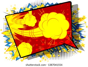 Vector illustrated retro comic book background with big colorful speech bubble, pop art vintage style backdrop.