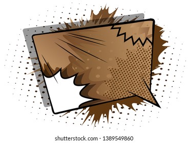 Vector illustrated retro comic book background with big colorful speech bubble isolated on white background, pop art vintage style backdrop.