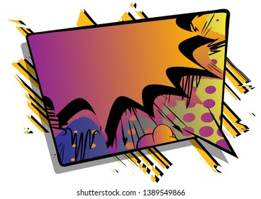 Vector illustrated retro comic book background with big colorful speech bubble isolated on white background, pop art vintage style backdrop.