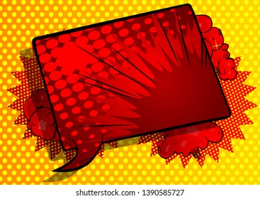 Vector illustrated retro comic book background with big colorful speech bubble, pop art vintage style backdrop.