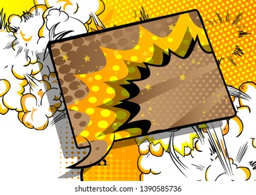 Vector illustrated retro comic book background with big colorful speech bubble, pop art vintage style backdrop.