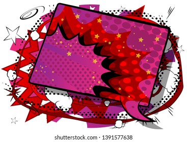 Vector illustrated retro comic book background with big colorful speech bubble isolated on white background, pop art vintage style backdrop.