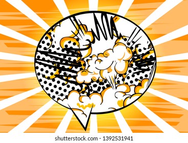 Vector illustrated retro comic book background with big colorful speech bubble, pop art vintage style backdrop.