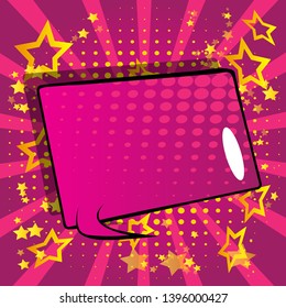 Vector illustrated retro comic book background with big colorful speech bubble, pop art vintage style backdrop.