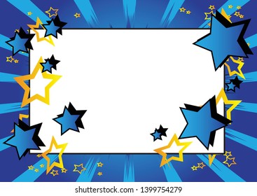 Vector illustrated retro comic book background with big blank square, pop art vintage style backdrop.