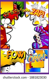 Vector illustrated retro comic pop art background with place for text. Advertising frame with comic book effect, expression words.