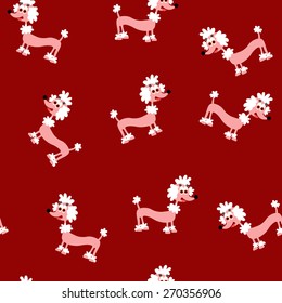 Vector illustrated seamless cartoon pink Poodle pattern.