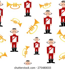 Vector illustrated seamless pattern of trumpet and soldier