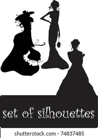 vector illustrated set of beautiful woman silhouettes isolated on white background