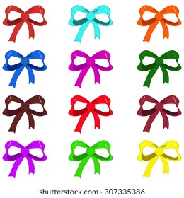 Vector illustrated set of bows isolated on white background.