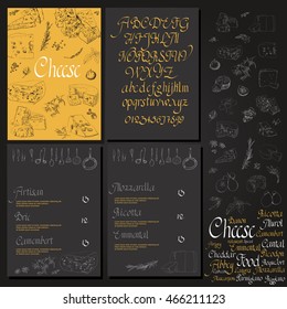 Vector illustrated Set Cheese Menu. Illustrative sorts of cheese