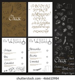 Vector illustrated Set Cheese Menu. Illustrative sorts of cheese