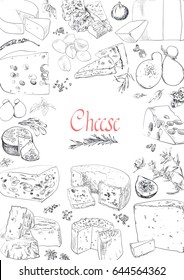 Vector illustrated Set Cheese Menu. Illustrative sorts of cheese