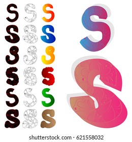 Vector illustrated set of letter S, filled with floral elements.