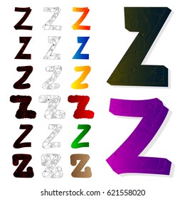 Vector illustrated set of letter Z, filled with floral elements.