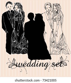 vector illustrated set of newly-wedded couples