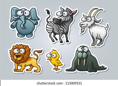Vector illustrated set of various animals in cartoon style