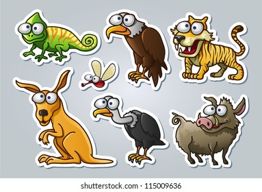 Vector illustrated set of various animals in cartoon style