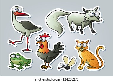Vector illustrated set of various animals in cartoon style