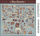 Vector illustrated set of various vintage map elements